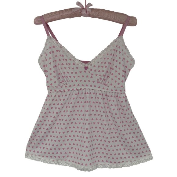Laura Ashley Y2K Revive Croquette White Lace Trim Pink Hearts Print Babydoll Top - Picture 11 of 16